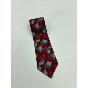 Envoy Mens Silk Tie Red Teal Abstract Geometric Pattern Classic Dress Necktie